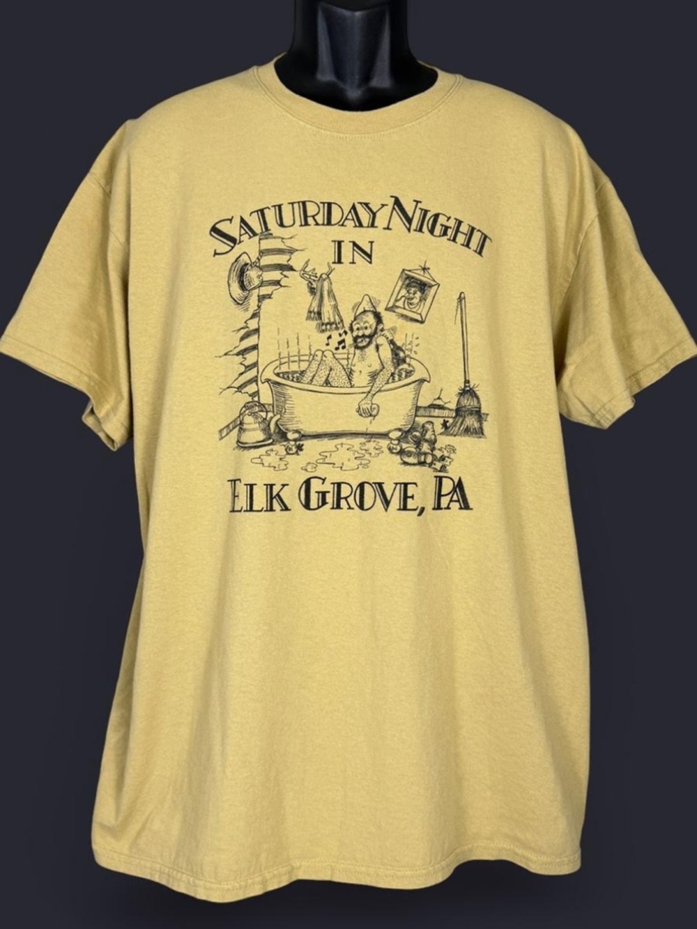 Saturday Night in Elk Grove, PA Yellow R. Crumb Inspired Men’s T-Shirt Size XL.